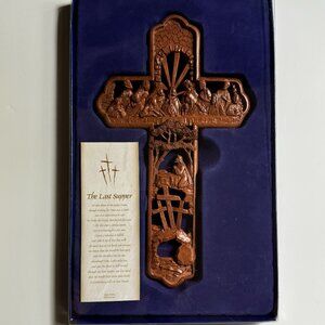 Cross Last Supper Carved Detail Wall Hanging Christian Religion Jesus 11" x 6.5"